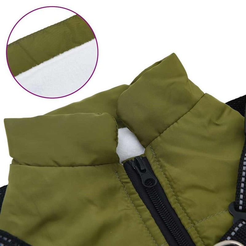 vidaXL Dog Coat with Harness Waterproof Reflective Army Green S