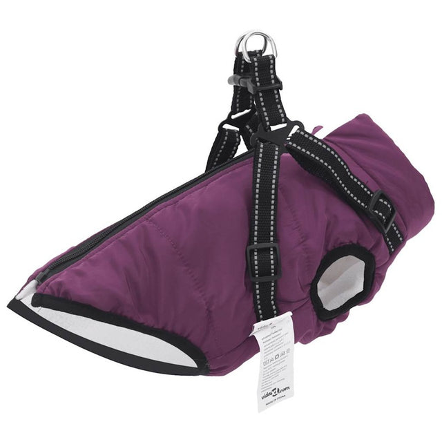 vidaXL Dog Coat with Harness Waterproof Reflective Purple XL