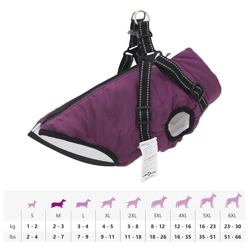 vidaXL Dog Coat with Harness Waterproof Reflective Purple XL