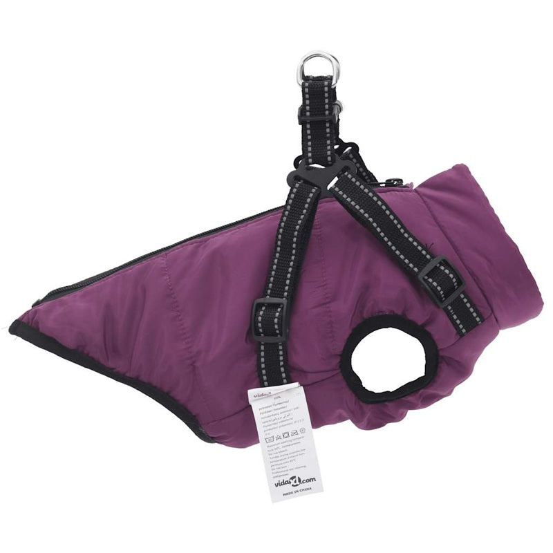 vidaXL Dog Coat with Harness Waterproof Reflective Purple XL