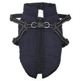 vidaXL Dog Coat with Harness Waterproof Reflective Navy Blue L