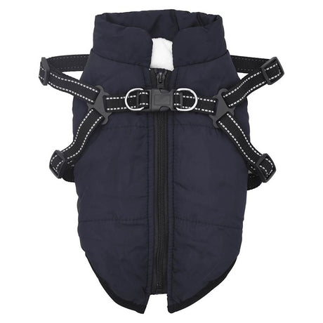 vidaXL Dog Coat with Harness Waterproof Reflective Navy Blue L