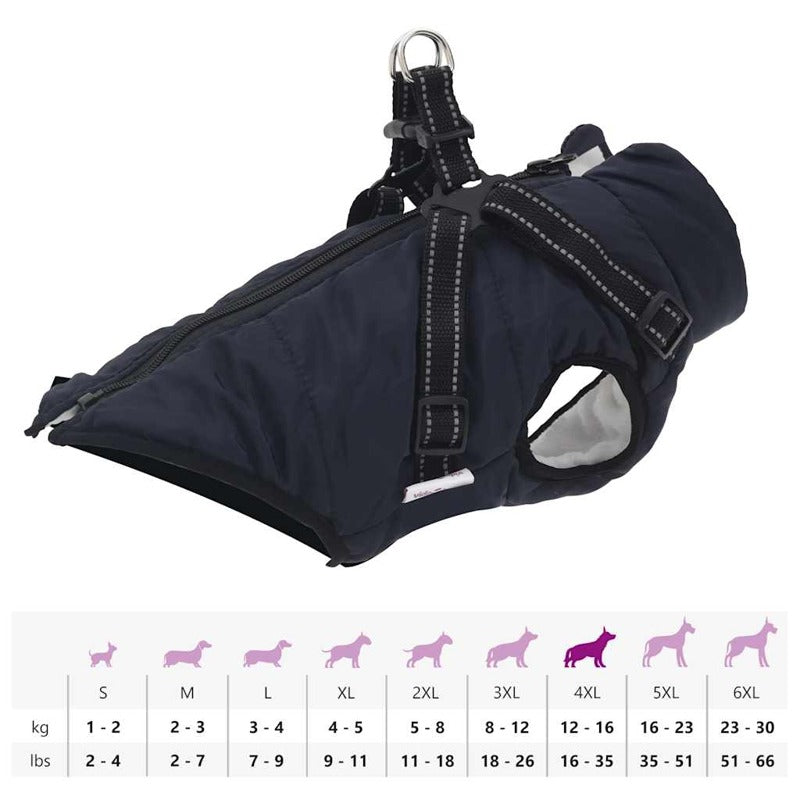 vidaXL Dog Coat with Harness Waterproof Reflective Navy Blue 5XL