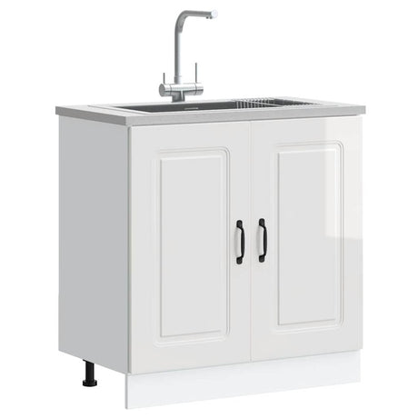 vidaXL Sink Base Cabinet Kalmar High Gloss White 80x46x81.5 cm Engineered Wood