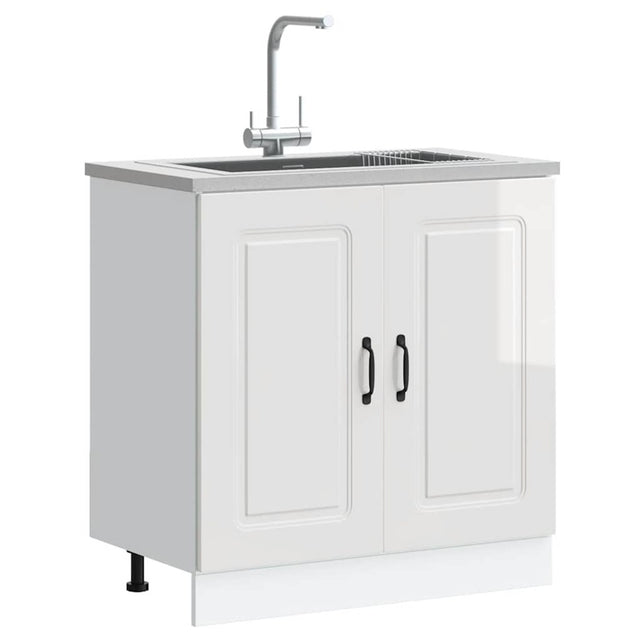 vidaXL Sink Base Cabinet Kalmar High Gloss White 80x46x81.5 cm Engineered Wood