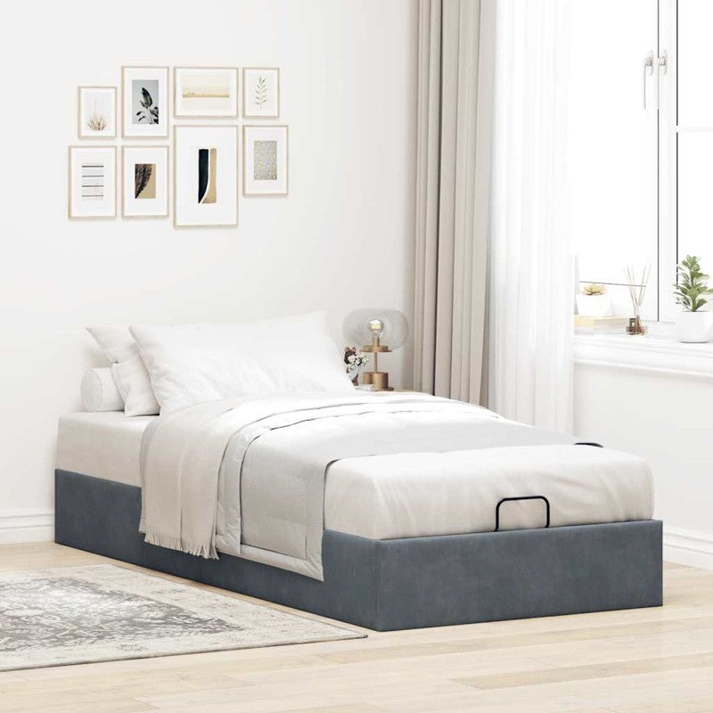 vidaXL Ottoman Bed Frame No Mattress Dark Grey Single Velvet