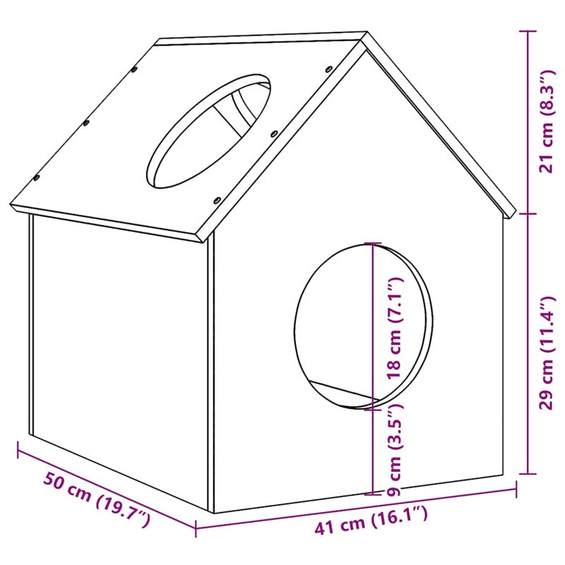 vidaXL Cat House White 41x50x50 cm Solid Wood Pine