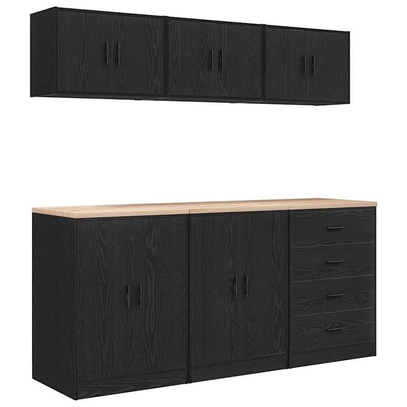 vidaXL Garage Cabinets 6 pcs Black Engineered Wood