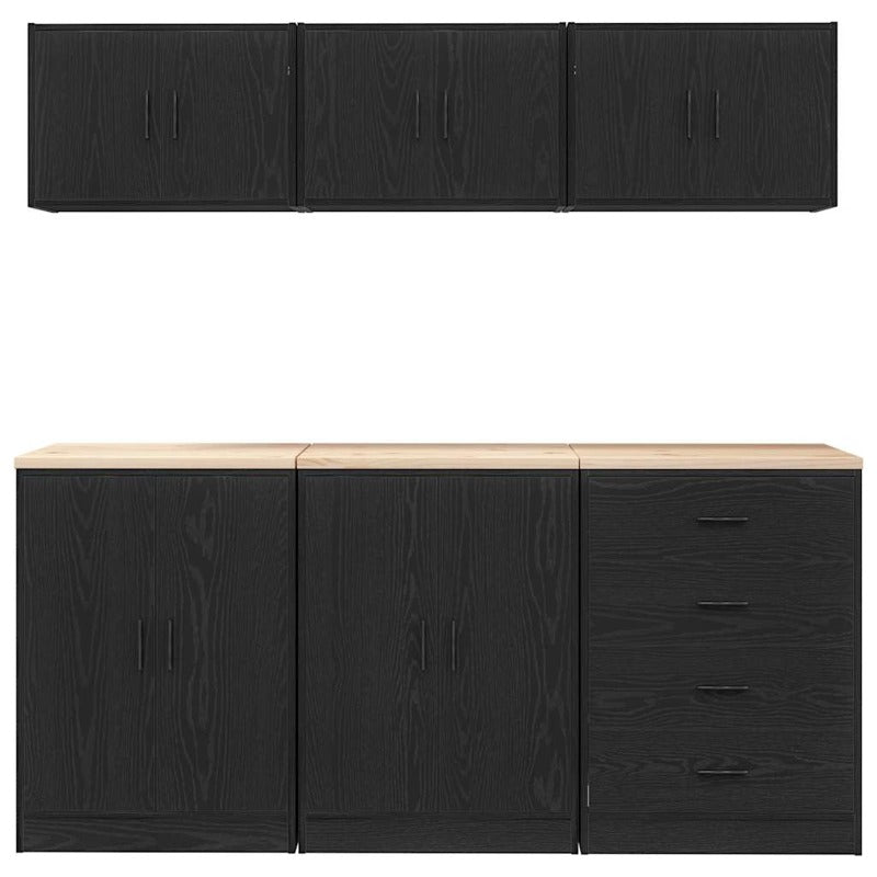 vidaXL Garage Cabinets 6 pcs Black Engineered Wood