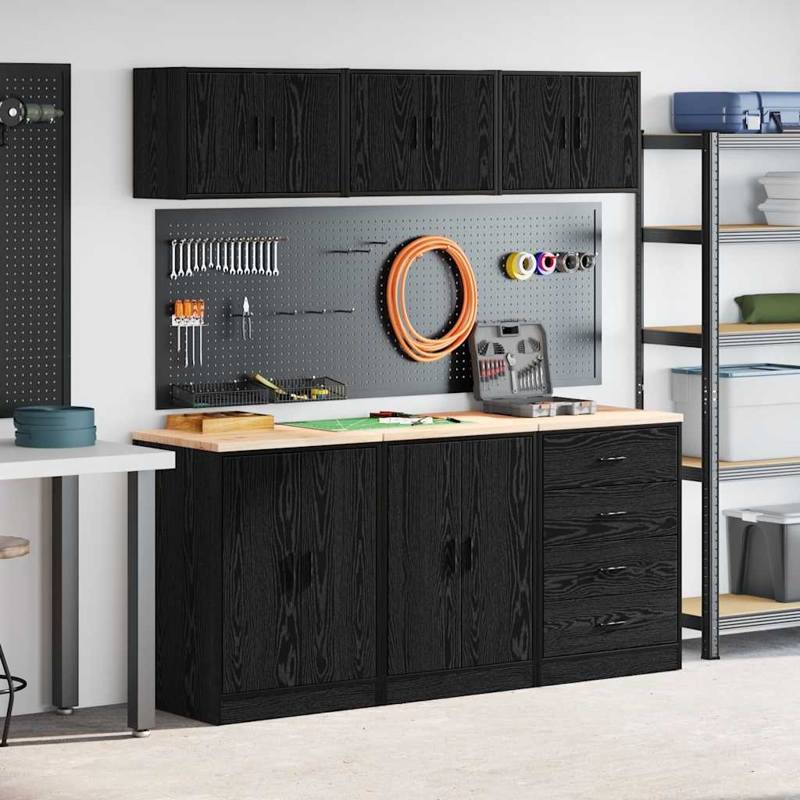 vidaXL Garage Cabinets 6 pcs Black Engineered Wood