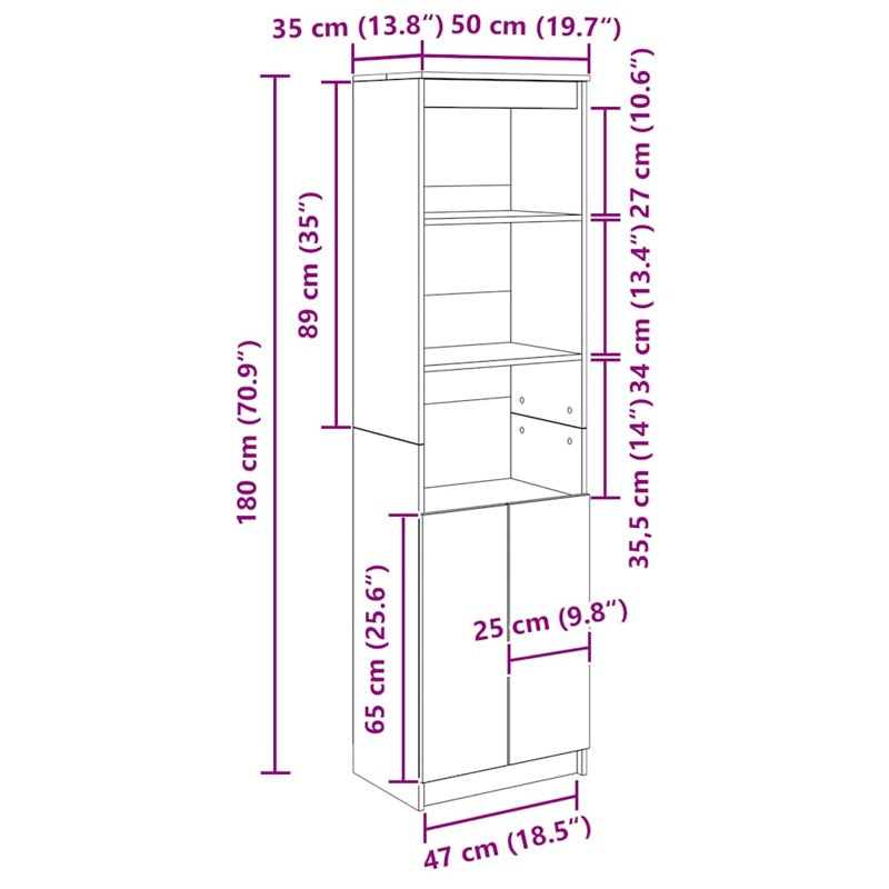 vidaXL Highboard White 50x35x180 cm Engineered Wood