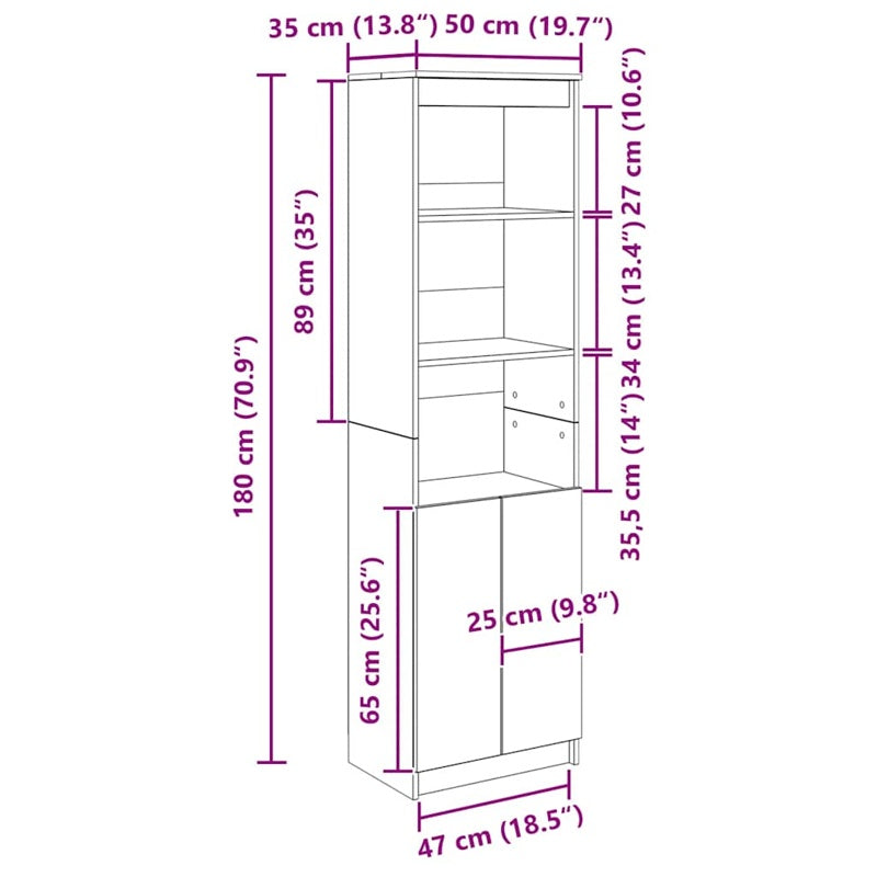 vidaXL Highboard Black Oak 50x35x180 cm Engineered Wood