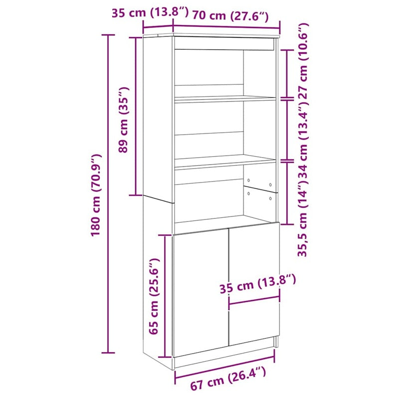 vidaXL Highboard Black Oak 70x35x180 cm Engineered Wood