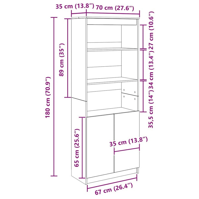 vidaXL Highboard Old Wood 70x35x180 cm Engineered Wood