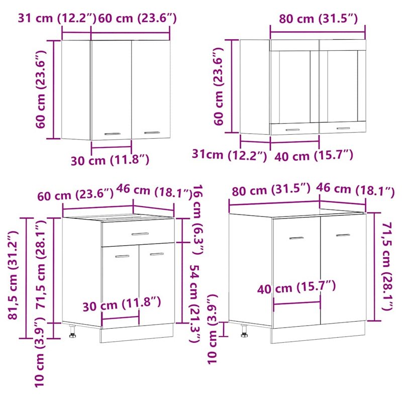 vidaXL 4 Piece Kitchen Cabinet Set Old Wood Engineered Wood