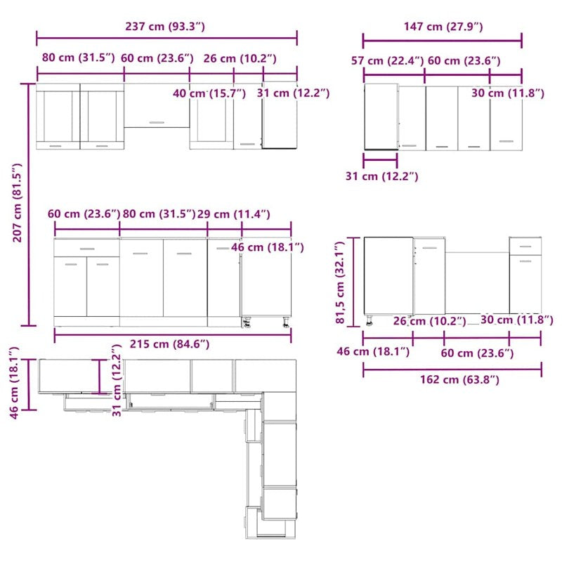 vidaXL 11 Piece Kitchen Cabinet Set Old Wood Engineered Wood