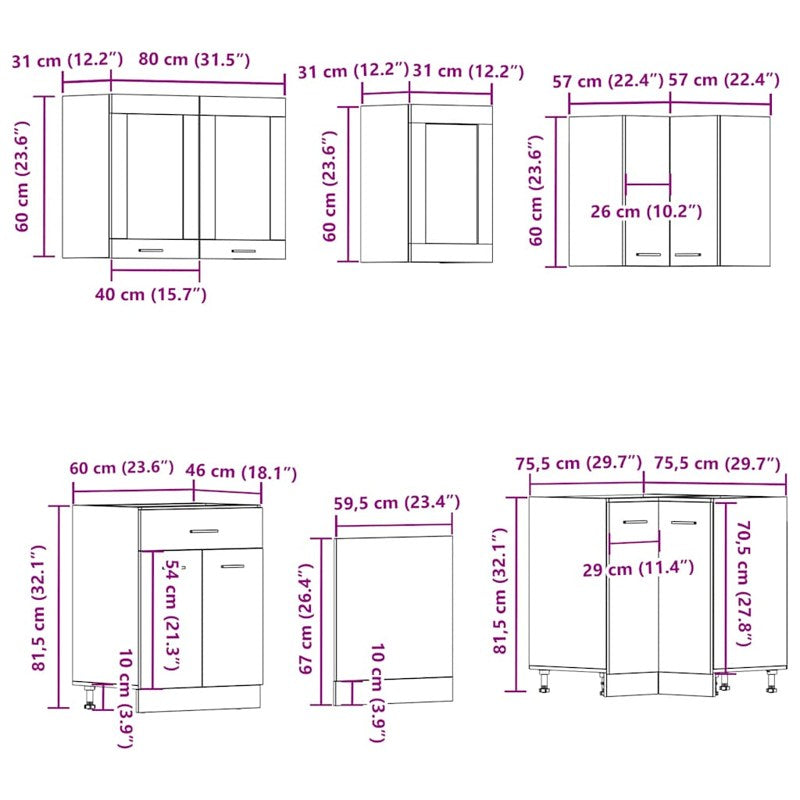 vidaXL 11 Piece Kitchen Cabinet Set Old Wood Engineered Wood