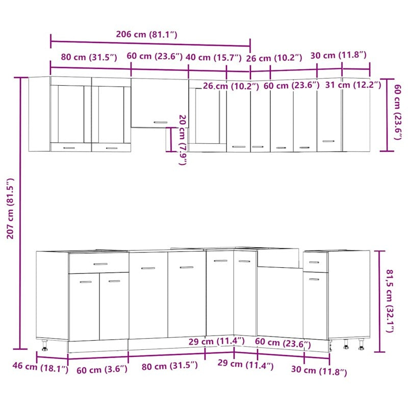 vidaXL 11 Piece Kitchen Cabinet Set Old Wood Engineered Wood