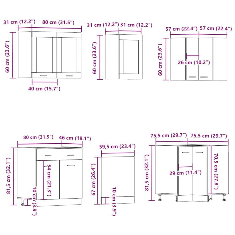 vidaXL 11 Piece Kitchen Cabinet Set Old Wood Engineered Wood