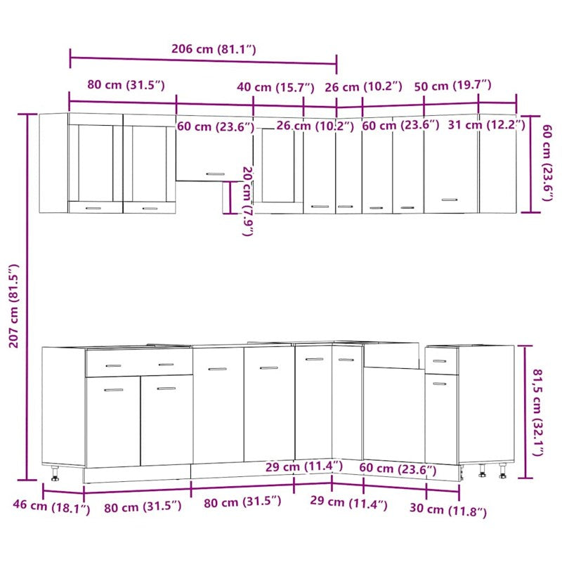 vidaXL 11 Piece Kitchen Cabinet Set Artisan Oak Engineered Wood