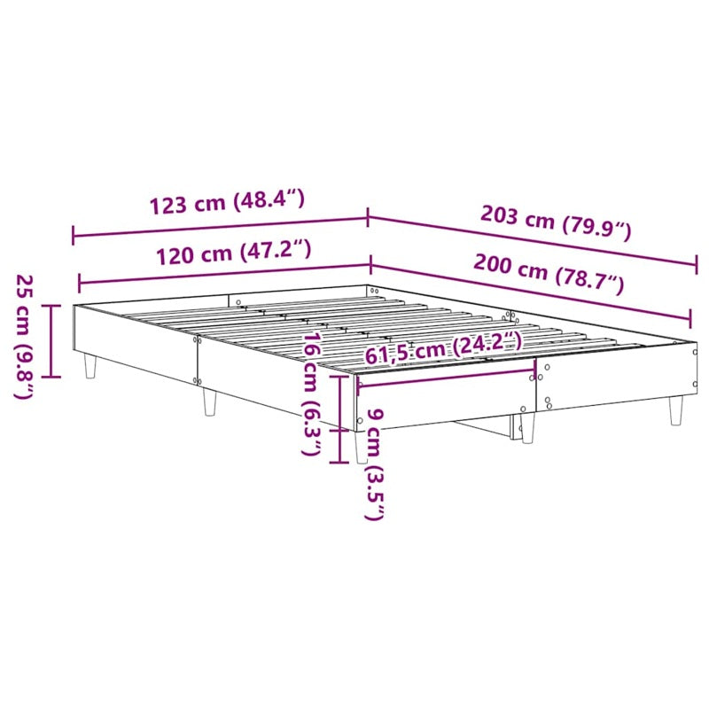 vidaXL Bed Frame No Mattress Sonoma Oak 120x200 cm Engineered Wood