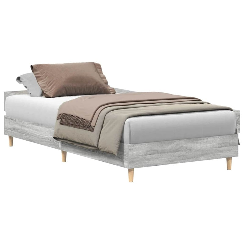 vidaXL Bed Frame No Mattress Grey Sonoma 75x190 cm Small Single Engineered Wood