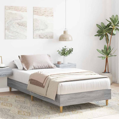 vidaXL Bed Frame No Mattress Grey Sonoma 75x190 cm Small Single Engineered Wood