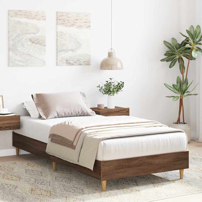 vidaXL Bed Frame No Mattress Brown Oak 75x190 cm Small Single Engineered Wood