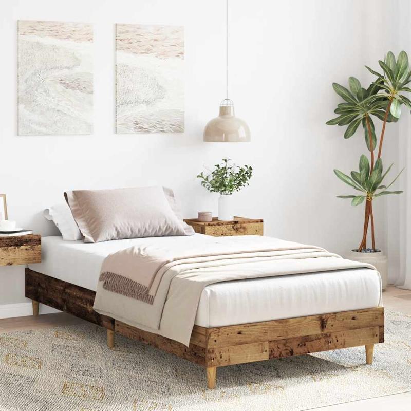 vidaXL Bed Frame No Mattress Old Wood 75x190 cm Small Single Engineered Wood