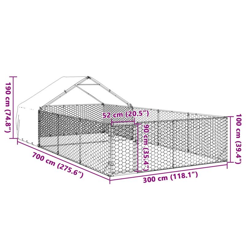 vidaXL Outdoor Dog Kennel with Run 7x3x1.9 m Galvanised Steel