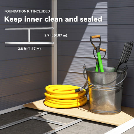 Outsunny 4.4ft x 3.3ft size Aluminium Frame and Plastic Wall Shed, with Foundation - Grey