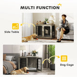 PawHut Indoor Dog Crate Furniture End Table with Soft Washable Cushion, Lockable Front Door, for Large Dogs - Grey