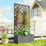 Outsunny Wood Planter with Trellis for Climbing Plants, Raised Bed, Planter Box with Drainage Holes to Grow Herbs Flowers, Grey