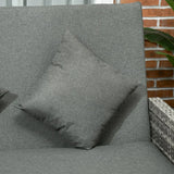 Outsunny Rattan Garden Daybed, Assembled Double Sun Lounger with 5-Level Adjustable Back, Storage Ottoman, Cushions, Pillows and Retractable Trays, Outdoor Loveseat Sofa Bed for Patio, Mixed Grey