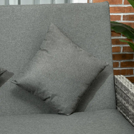 Outsunny Rattan Garden Daybed, Assembled Double Sun Lounger with 5-Level Adjustable Back, Storage Ottoman, Cushions, Pillows and Retractable Trays, Outdoor Loveseat Sofa Bed for Patio, Mixed Grey