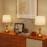 HOMCOM Bedside Lamps Set of 2, Modern Table Lamps with 3 Colour Temperatures, USB A+C Charging Ports and Linen Shade for Living Room Bedroom Office, Gold Tone