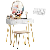 Dressing Table with Vanity Mirror and Stool-White