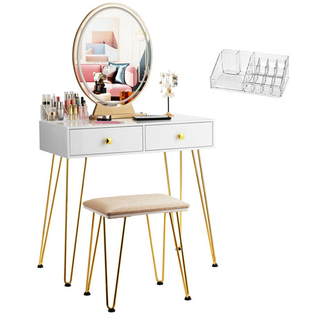 Dressing Table with Vanity Mirror and Stool-White