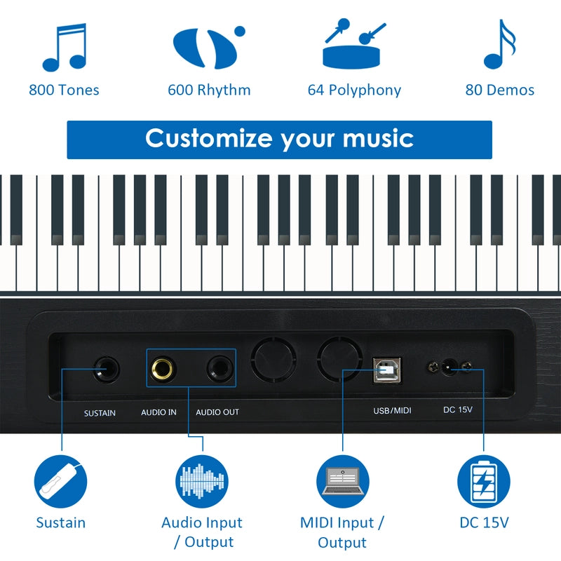 Full Size Weighted 88-Key Digital Piano for Beginner-Black