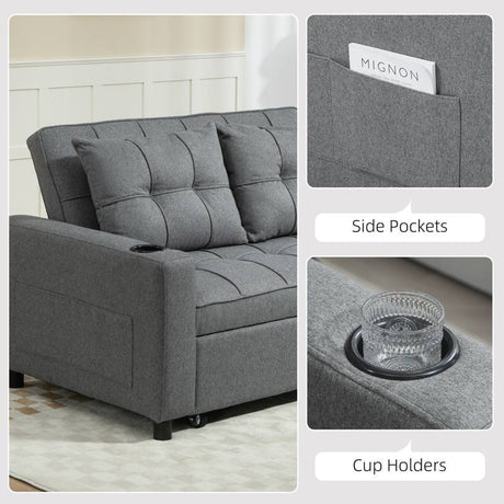 HOMCOM Two-Seater Pull-Out Sofa Bed - Charcoal Grey