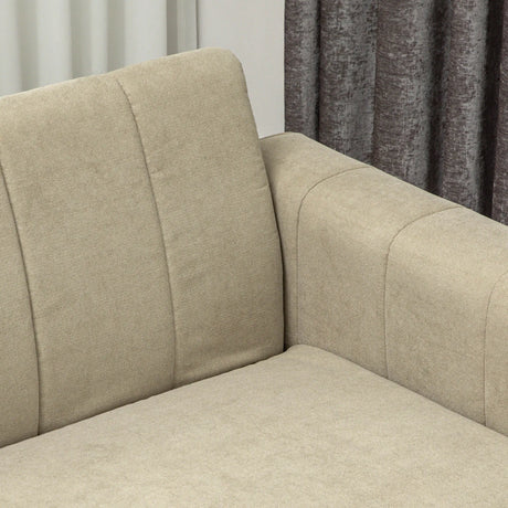 HOMCOM 3 Seater Sofa, Modern Fabric Sofa Couch, Channel Tufted Upholstered Sofa Settee for Living Room, Guest Room, Bedroom, Home Office, Khaki
