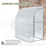 Outsunny Walk-In Lean to Wall Greenhouse with Windows and Doors, Outdoor Green House with 3 Tiers 4 Wired Shelves, 200L x 100W x 215Hcm, White