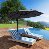 Outsunny 3(m) Offset Parasol Cantilever Hanging Umbrella 360 Rotation w/ Base Dark Grey