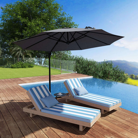 Outsunny 3(m) Offset Parasol Cantilever Hanging Umbrella 360 Rotation w/ Base Dark Grey
