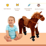 HOMCOM Plush Walking Horse Ride On Toy with Wheels and Realistic Sounds Rocking Horse for Girls Boys 3+ Years Old, 50cm Tall, Brown