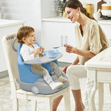 6-in-1 Convertible Baby Booster Seat with Tray Wheels-Blue