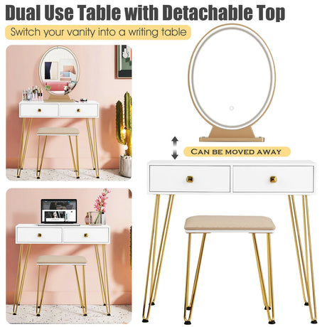 Dressing Table with Vanity Mirror and Stool-White