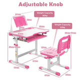 Height Adjustable Kids Study Table and Chair Set with Bookstand-Pink