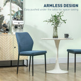 HOMCOM Velvet Dining Chairs Set of 2, Modern Armless Upholstered Kitchen Chairs with Metal Legs, Curved Back and Padded Seat, for Dining Room, Bedroom, Living Room, Blue