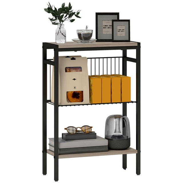 HOMCOM Three Shelf Industrial Side Table, Grey